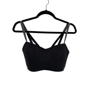 Brooks Sports Bra Womens 36C/D Black Fineform Contour Strappy Back Mesh Stripe